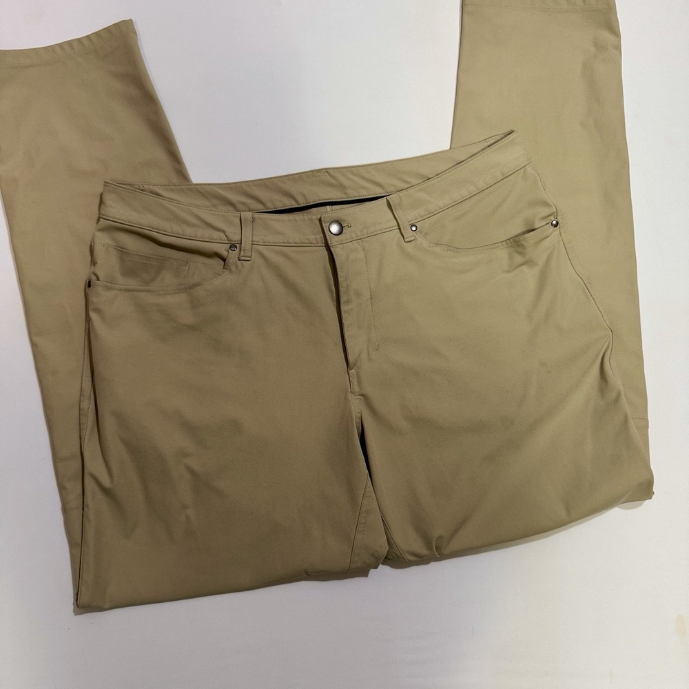 Lululemon Men's Beige Chino Pants 38W Slim Tapered Flat Front Canvas